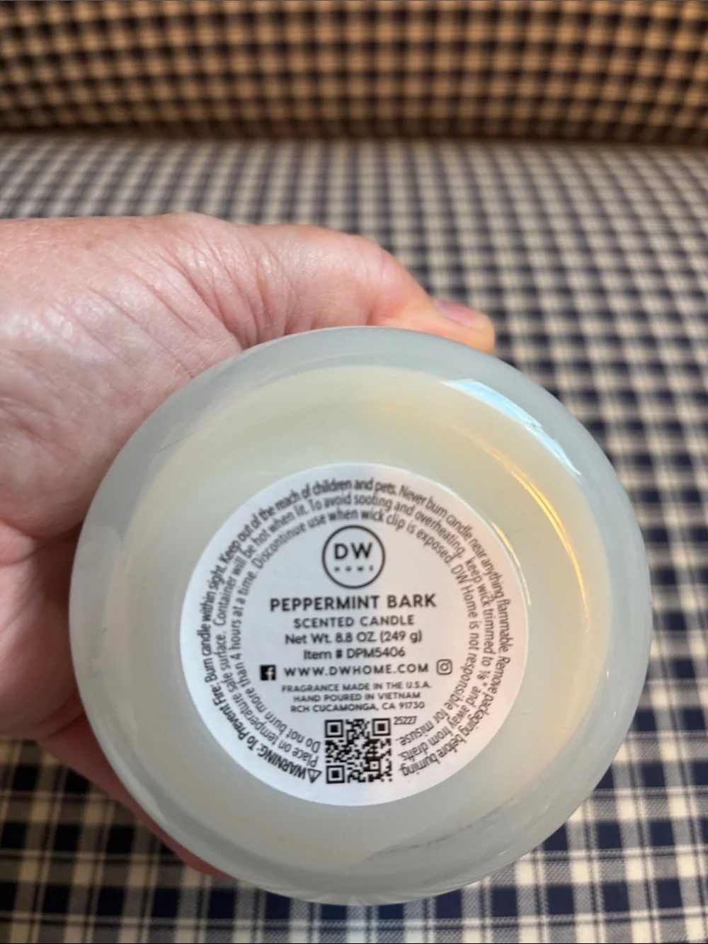 DW Home White Jar Candle with Red Lettering - Peppermint Bark